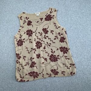 Vintage 90s Eddie Bauer Sweater Vest Tank Womens XL Floral Print Cotton Pullover